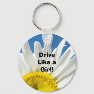 Drive Like a Girl! keychain White Daisy Flower