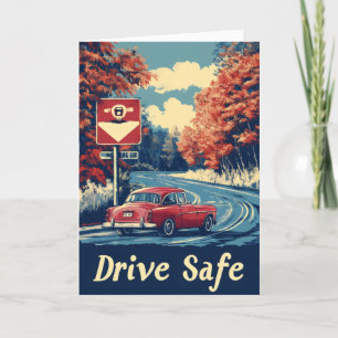 Drive Safe Retro Car Holiday Card
