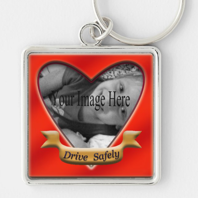 Drive Safely Photo Heart Keychain (Front)