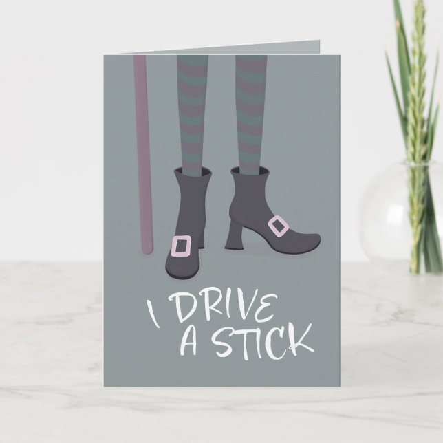 Drive Stick Witch Broomstick funny Halloween  Card (Front)