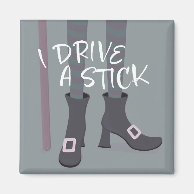 Drive Stick Witch Broomstick funny Halloween Magnet (Front)
