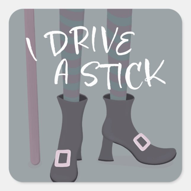 Drive Stick Witch Broomstick funny Halloween Square Sticker (Front)