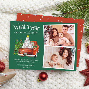 Drive Through 2024 Red Truck Christmas Tree Photo Holiday Card