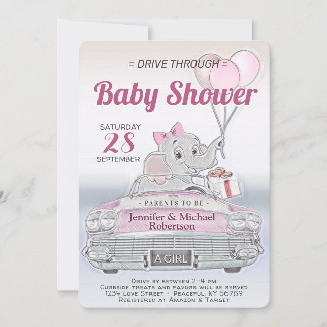 Drive Through Baby Shower for a Girl Invitation (Front)