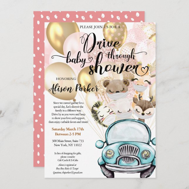 Drive Through Baby Shower | Masked Safari Friends Invitation (Front/Back)