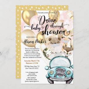 Drive Through Baby Shower   Masked Safari Friends Invitation