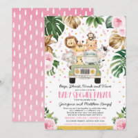 Drive Through Girl Baby Shower Pink Floral Safari