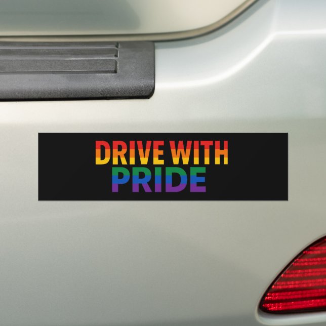 Drive With Pride – Bold LGBTQ+  Bumper Sticker (On Car)