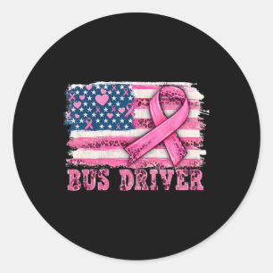 Driver American Flag Pink Ribbon Breast Cancer Awa Classic Round Sticker