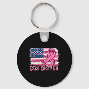 Driver American Flag Pink Ribbon Breast Cancer Awa Key Ring