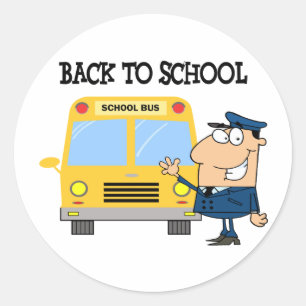 Driver In Front of School Bus Classic Round Sticker