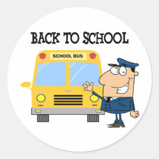 Driver In Front of School Bus Classic Round Sticker