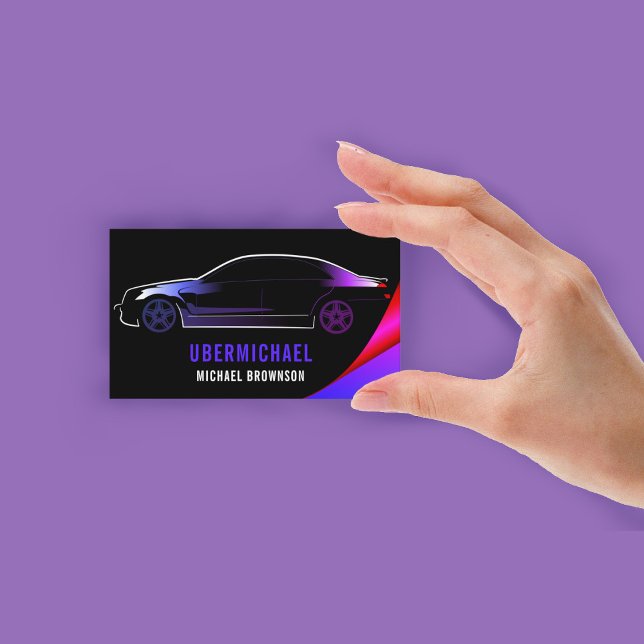 Driver Metallic Car Black purple neon Auto Business Card (Driver Metallic Car Black purple neon Auto Business Card)