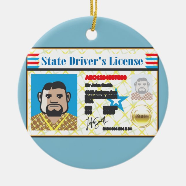 Driver's License Man photo ID vector Ceramic Ornament (Front)