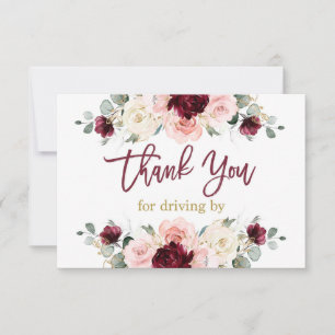 Driving by fall burgundy and pink floral thank you card