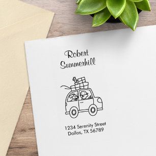 Driving Car with Boxes Address Rubber Stamp