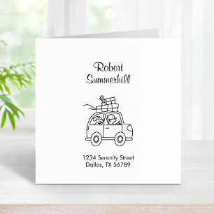 Driving Car with Boxes Address Rubber Stamp