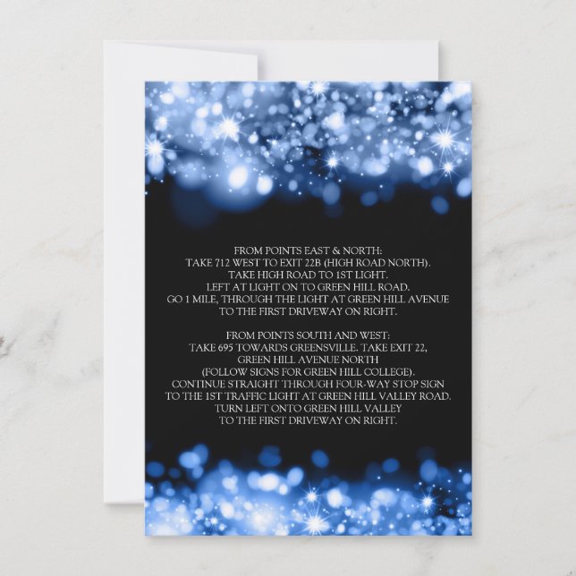 Driving Directions Sparkling Lights Sapphire Blue Invitation (Front)