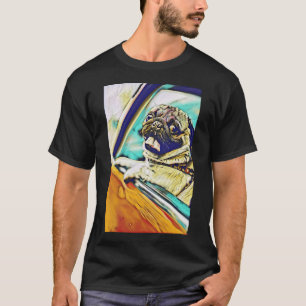 Driving Dog Portrait Puppy Pug Life Art T-Shirt