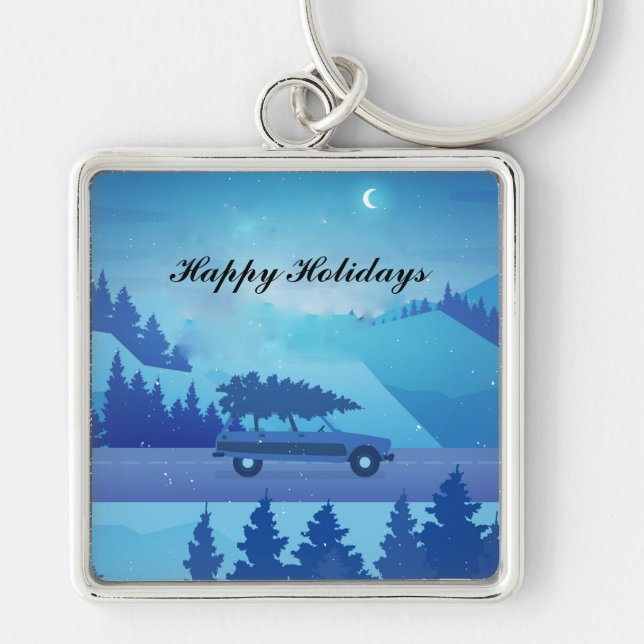 Driving down the road with a christmas tree key ring (Front)