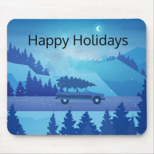 Driving down the road with a christmas tree mouse pad