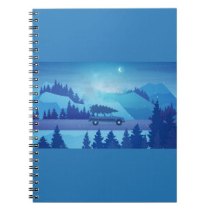 Driving down the road with a christmas tree notebook