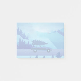 Driving down the road with a christmas tree post-it notes