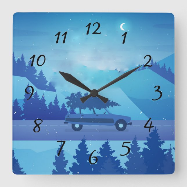Driving down the road with a christmas tree        square wall clock (Front)