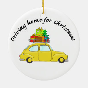 "Driving home for Christmas" car towing tree Ceramic Tree Decoration