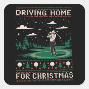 Driving Home For Christmas Golf Funny Ugly Xmas  Square Sticker