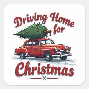 Driving Home For Christmas Truck Xmas Tree  Square Sticker