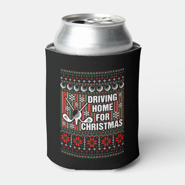 Driving Home For Ugly Christmas Golf Tshirt Can Cooler (Can Front)