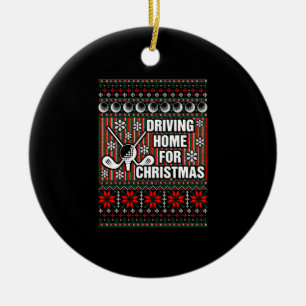 Driving Home For Ugly Christmas Golf Tshirt Ceramic Ornament