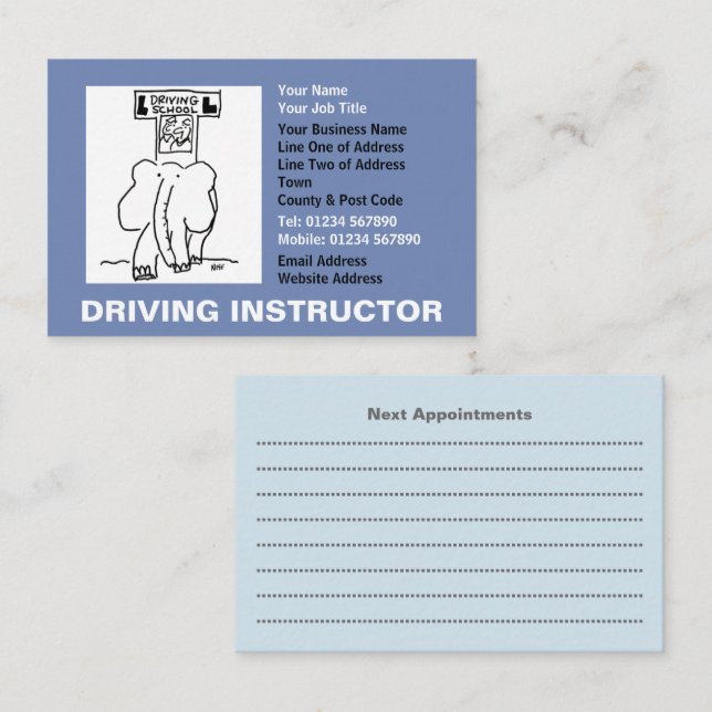 Driving Instructor Appointments Business Card (Front/Back)
