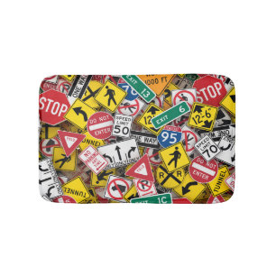 Driving Instructor Fun Road Sign Collage Bath Mat