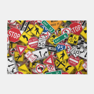 Driving Instructor Fun Road Sign Collage Doormat