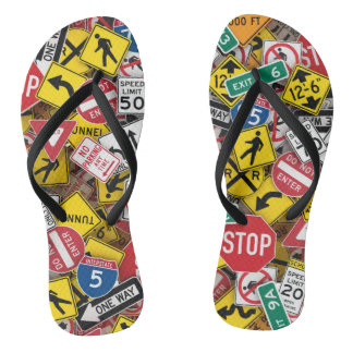 Driving Instructor Fun Road Sign Collage Thongs