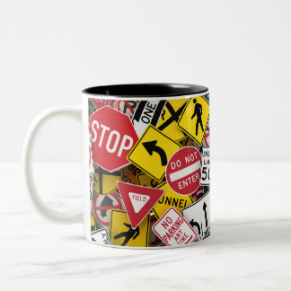 Driving Instructor Fun Road Sign Collage Two-Tone Coffee Mug