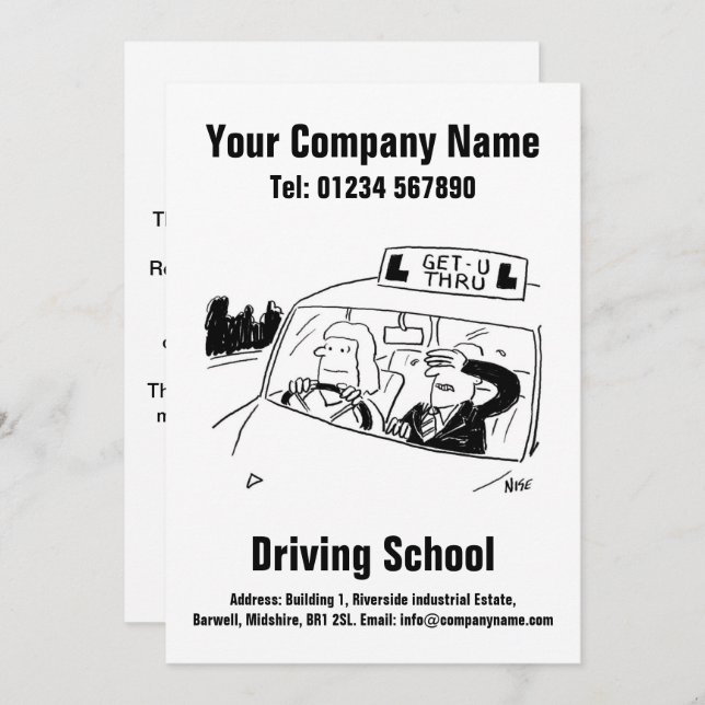 Driving Lessons Driving School Cartoon Design Card (Front/Back)