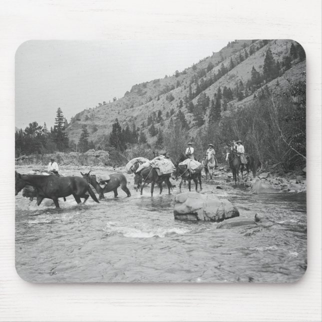 Driving pack mules across a river mouse pad (Front)