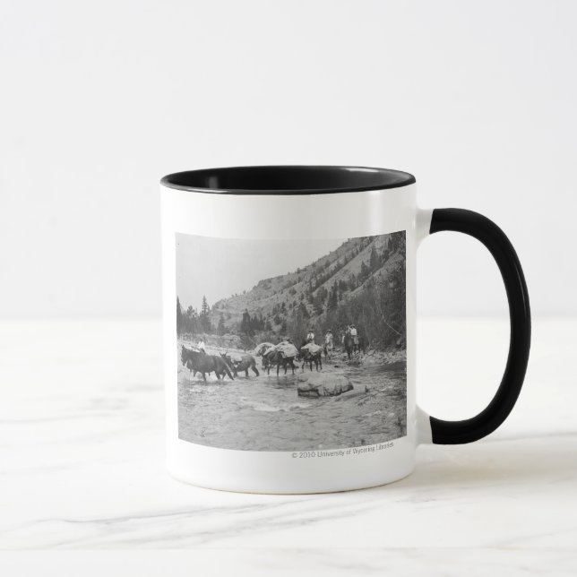 Driving pack mules across a river mug (Right)