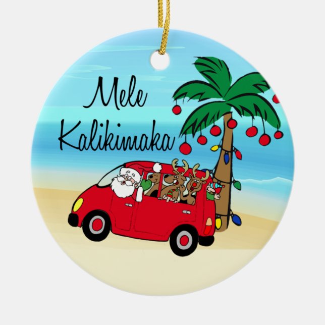 Driving Santa Tropical Hawaiian Christmas Ornament (Front)