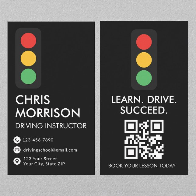 Driving School Instructor Modern Black Business Card (Creator Uploaded)