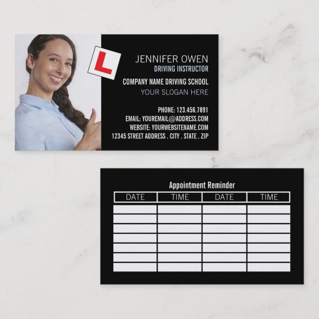 Driving School/Instructor Photo Appointment Business Card (Front/Back)
