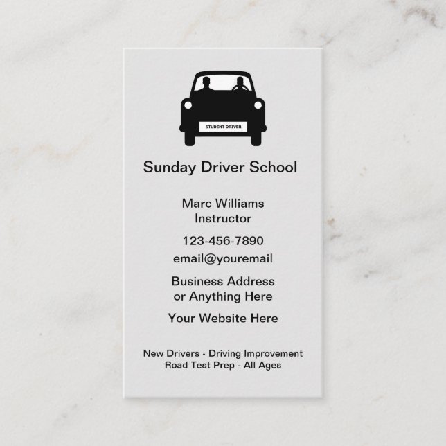 Driving School Instructor Simple Business Cards (Front)