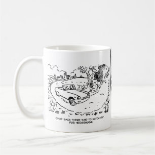 Driving Sports Car in Countryside with Hedgehog Coffee Mug