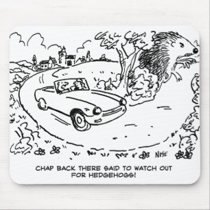 Driving Sports Car in Countryside with Hedgehog Mouse Pad