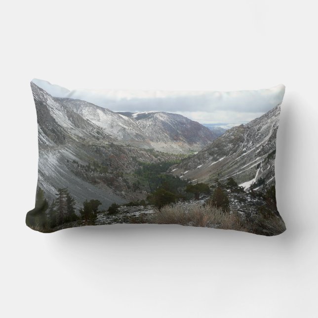 Driving Through the Snowy Sierra Nevada Mountains Lumbar Cushion (Front)
