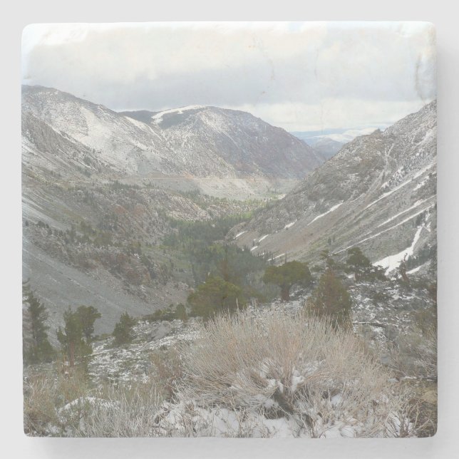 Driving Through the Snowy Sierra Nevada Mountains Stone Coaster (Front)