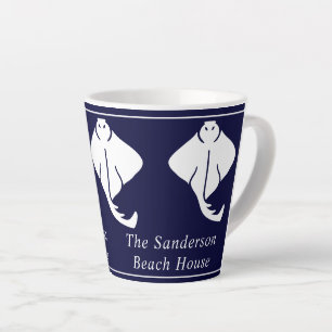 Drk Navy Blue Coastal Nautical Stingray Manta Ray Latte Mug